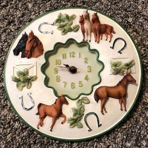 Equestrian-Themed Wall Clock with Green Accents